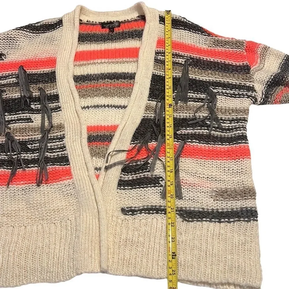 Topshop Tassel Stripe Open Front Chunky Cardigan Sweater Size 8
